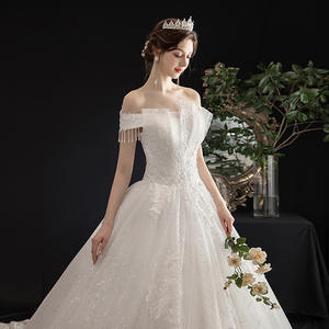 فستان زفاف للتجارة الخارجية عبر الحدود، موديل 2026 الجديد، بتصميم مكشوف الكتفين، ضيق، بذيل طويل، مزين بالكريستال، مناسب للشاطئ، بقصة واسعة - Product Image 2