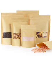 Vente en gros Pochette en papier kraft refermable de qualité alimentaire avec fenêtre transparente personnalisée pour le stockage des aliments