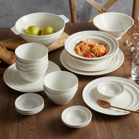 Service de vaisselle en céramique minimaliste à nervures concentriques, style nordique, blanc crème, assiettes et bols en porcelaine pour la maison et les restaurants