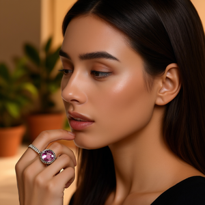 Fashion <b>Ring</b> 316L Stainless Steel PVD Gold Plating Pink Stones <b>Adjustable</b> Band Women's Jewelry - Product Image 3