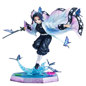 Figurine d'<span class=keywords><strong>anime</strong></span> Kochou Shinobu avec des ailes de papillon et une base éclaboussante d'eau, hauteur de 23 cm, décoration de collection pour les fans sur le thème des ninjas - Product Image 1