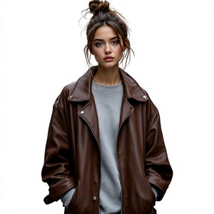 Women's <b>Sheep</b> <b>Skin</b> Leather Woven Slim Fit <b>Jacket</b> in Black Color High Quality Lightweight & Durable Fashion Wear with Pockets - Product Image 2
