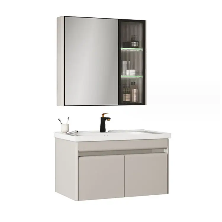 Meja rias kabinet kamar mandi dengan cermin dan baskom baja tahan karat lemari dinding kamar mandi dengan cermin
