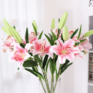 Altri Fiori e Piante Decorative, Steli di Fiori Artificiali Realistici per Decorazioni Matrimoniali, Grandi Dimensioni, 3 Teste, <span class=keywords><strong>Giglio</strong></span> Bianco - Product Image 2