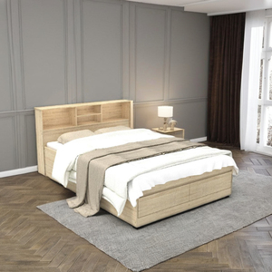 High Quality 2284 Modern Wood Double <b>Bed</b> <b>Frame</b> Storage Headboard Particle Board Bedstead With Drawers Dark Oak Finish - Product Image 2