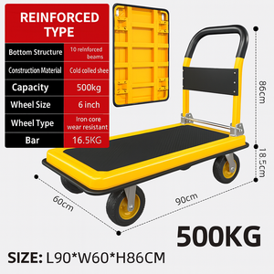 थोक स्टील प्लेटफॉर्म ट्रॉली 500 किलोग्राम फोल्डिंग हैंड कार्ट औद्योगिक चार पहिया भारी शुल्क परिवहन ट्रक - Product Image 2
