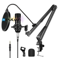 PULUZ Mikrofon Kondensor Studio Siaran Profesional Mikrofon Bernyanyi Kit dengan Lengan Gunting Suspensi Logam Shock Mount