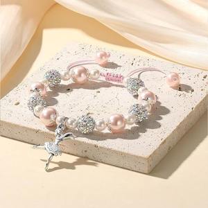 Nueva serie rosa de moda, <span class=keywords><strong>pulsera</strong></span> de graduación de perlas de imitación, colgante de bailarina, <span class=keywords><strong>pulsera</strong></span> ajustable para niña, regalos de actuación de baile - Product Image 3
