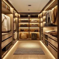 Sistema de Closet Personalizado de Luxo com Iluminação LED e Portas de Vidro, Guarda-Roupa Modular para Quartos Principais e Hotéis Boutique