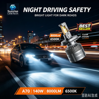 Phares LED de voiture SunRise A70 9007 12V 140W 8000LM 6500K IP68 Étanche Haute Luminosité Plug and Play Adaptation Universelle