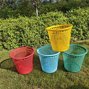 Cubo de basura de plástico cilíndrico hueco para uso en interiores, para el hogar, oficina, cocina, dormitorio, baño - Product Image 2