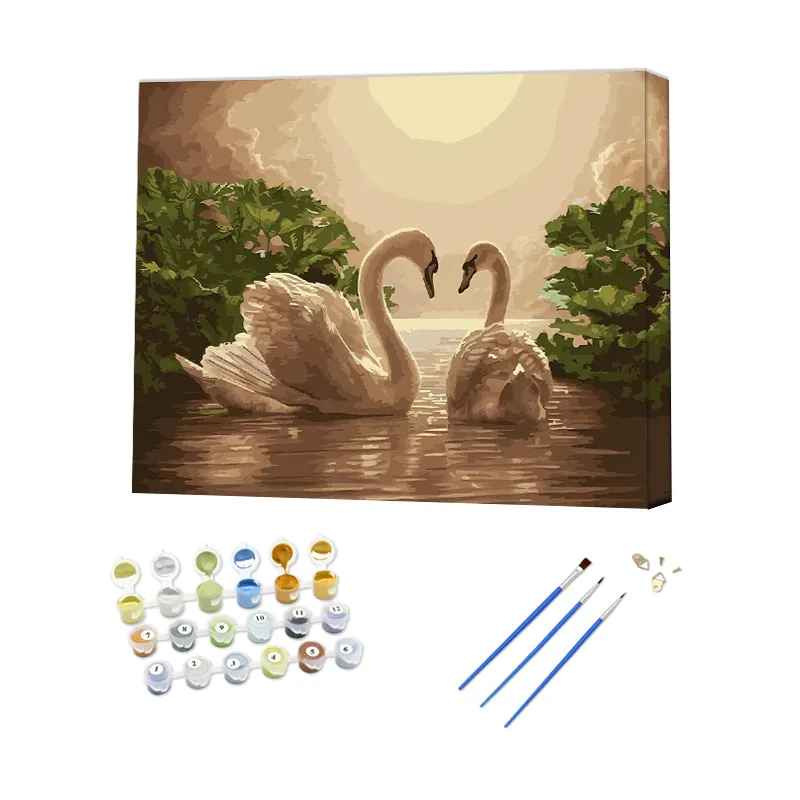 Cisnes blancos Diy pintura al óleo por números pintura acrílica imágenes de animales por números en lienzo para decoración del hogar