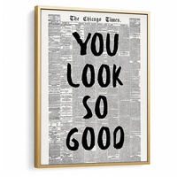 Impression sur toile encadrée or mat « You Look so Good Aged Newspaper » en gros pour les designers d'intérieur de luxe aux États-Unis, accent mural résidentiel