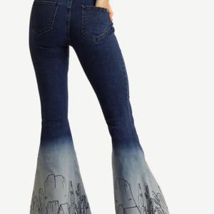 Vaqueros acampanados de cintura media de alta calidad para mujer, bordados, de mezclilla, casuales, con estampado. - Product Image 2