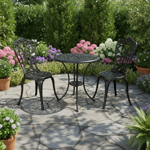 Juego de Comedor de 3 Piezas para Exteriores de Aluminio Fundido con Diseño de Orquídeas Resistente al Agua, Muebles de Jardín Duraderos, Asientos para Exteriores - Product Image 1