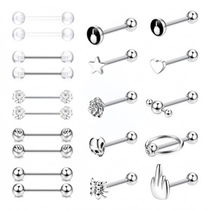 Clous de langue en acier inoxydable à filetage externe, forme étoile, bijoux de piercing pour fête - Product Image 1