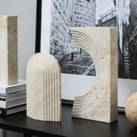 Porte-livres rustiques personnalisés en travertin de haute qualité - Décoration multifonctionnelle pour la maison, pour livres et support de téléphone portable