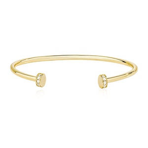 Gemnel đồ trang sức 925 Bạc 18K vàng có thể điều chỉnh kim cương Cuff Zircon Bangle Vòng đeo tay - Product Image 1