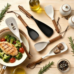 Juego de espátulas de silicona con mango de madera de acacia, 2 piezas, aptas para horno, utensilios de cocina - Product Image 2