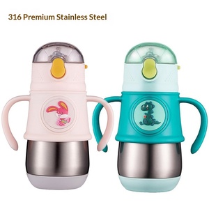 ขวดนมเด็กสแตนเลส 316 ฉนวนสุญญากาศ ยี่ห้อ Qingyue พร้อมหลอดดูด ลายการ์ตูน มีหูจับ ป้องกันการตก สำหรับฝึกดื่ม - Product Image 5