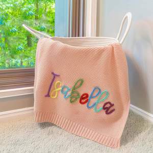Manta de Punto Grueso Personalizada con Nombre Bordado, 100% Algodón, Regalos para Bebés Recién Nacidos, Niño/Niña - Product Image 3