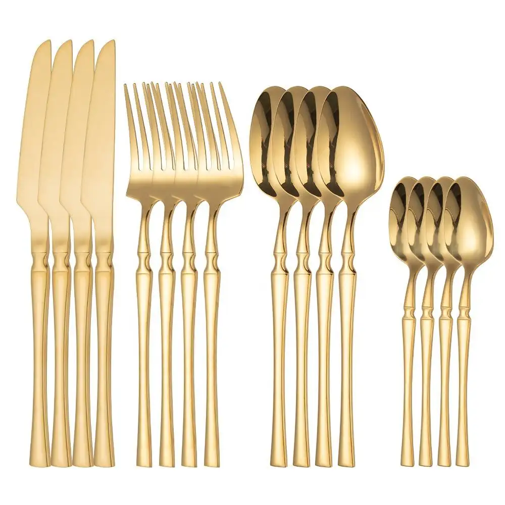 Conjunto de talheres de aço inoxidável para ouro, faca, garfo, colher, talheres, faca, garfo, colher, talheres de ouro