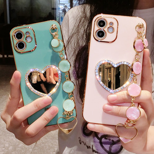 Funda <span class=keywords><strong>de</strong></span> teléfono móvil recargable con diamantes <span class=keywords><strong>de</strong></span> amor y corazón para niña, carcasa con espejo y cadena para Iphone 12 Pro 13 - Product Image 2