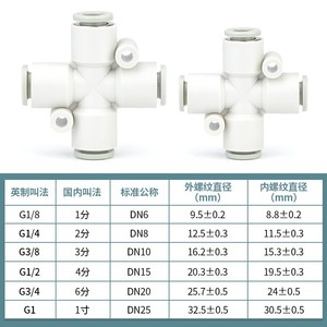 Qingze Pneumatic <b>Quick</b> Connect Cross Four Way <b>Connector</b> KQ2TW04 06 08 10 12 00 Plastic Multi Way Fitting - Product Image 1