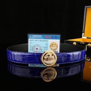 เข็มขัดหนังจระเข้แท้ 100% สำหรับผู้ชาย หรูหรา หัวเข็มขัดลายเสือดาวชุบทอง 24k  ขนาด 3.8 ซม. ระบายอากาศได้ดี - Product Image 3