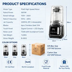 Licuadora de Alto Rendimiento y Bajo Ruido, Potente, Multifuncional, con Control de Dial y Calentamiento, para Jugos, Frutas, Smoothies y Alimentos - Product Image 6