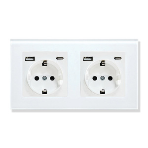 European Standard Double Socket 16A 250V With <b>Usb</b> Port 5V 2A For Mobile Charging Tempered Glass Panel - Product Image 2