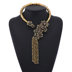 European American Luxury Full <strong>Diamond</strong> Flower <strong>Necklace</strong> Retro Tassel <strong>Fake</strong> Collar Elegant Banquet Fashion Pendant <strong>Necklaces</strong> - Product Image 1