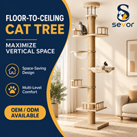 Grand arbre à chat et lit pour chat, design gain de place du sol au plafond en bois massif, tout-en-un pour usage intérieur avec jouet ludique
