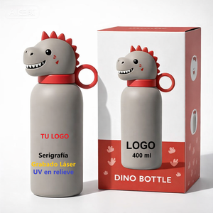 Botella Térmica Infantil OEM de 400 ml de Acero Inoxidable 304, con Cabeza de Dinosaurio de Silicona Personalizable - Product Image 1