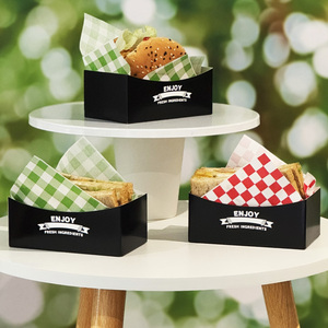 Porta pranzo Hamburger Sandwich Stick di patate dolci in ristorante bar nero vassoio di carta aperta - Product Image 5