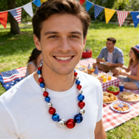 Collar de cuentas patriótico rojo, blanco y azul, accesorio de plástico audaz y extragrande para el 4 de julio, Día de la Independencia, ligero, ideal para fiestas.