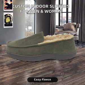 Chaussons d'intérieur personnalisés pour hommes, mocassins plats, chaussures de maison, semelle extérieure en TPR, chaudes pour l'hiver, en velours côtelé, fabrication OEM - Product Image 3