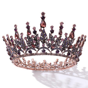 Mode baroque reine <span class=keywords><strong>couronne</strong></span> Vintage Bronze diadème Antique or diadème <span class=keywords><strong>couronne</strong></span> noir violet clair cristal <span class=keywords><strong>couronne</strong></span> pour les femmes - Product Image 1