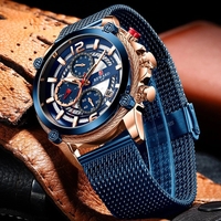 JAM TANGAN PRIA REWARD 82022 Model Baru Warna Biru Quartz Original Tali Mesh 3 Dial Kronograf Tampilan Tanggal Jam Tangan Sport