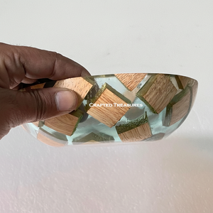 Vintage Varnish Acacia Wood & Transparent Resin Salad Serving <b>Bowl</b> <b>Large</b> Resin Epoxy and Wooden <b>Bowl</b> - Product Image 1
