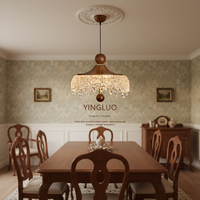 Lustre LED suspendu d'occasion en fer forgé, style goutte d'eau, rétro, couleur noyer, pour restaurant, lampe de couloir, style français, petite taille