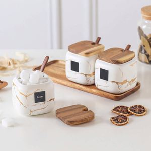 Wholesale <b>Vintage</b> Style Ceramic Spice Jar & Sugar Bottle Set with Wood Rack Freezer Safe Multifunction Design - Product Image 4