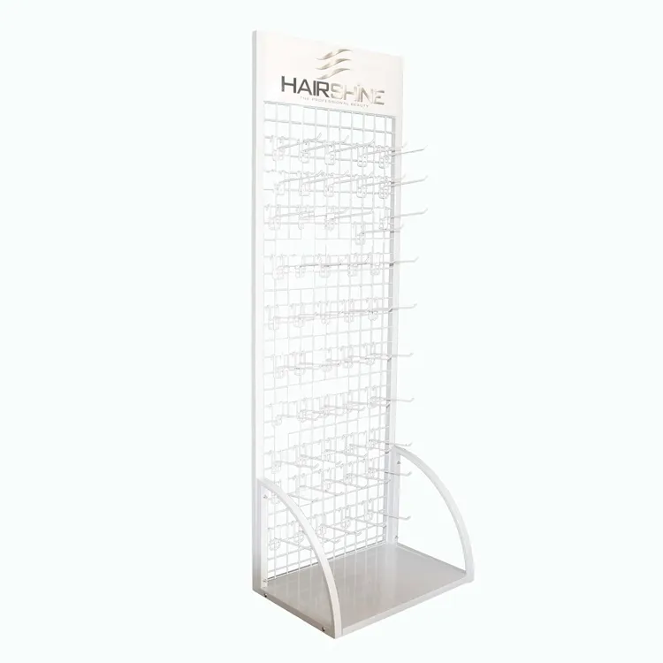 retail shop store custom wire mesh metal grid panel hook hanging merchandise floor products display stand rack