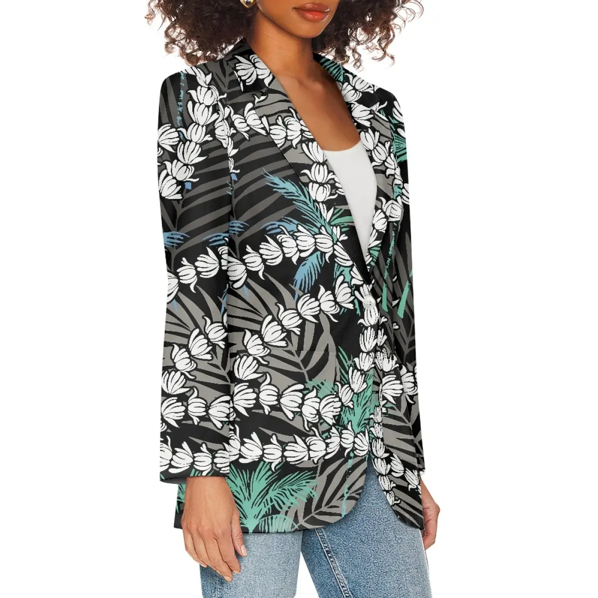 Dropshipping Kleidung Damen-Blazer Tuberose Blume Lei-Muster Druck Freizeittaschen formelles Büro Mode-Blazermantel