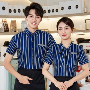 Venta al por mayor Bar Catering Hotel <span class=keywords><strong>Restaurante</strong></span> Café Logo Personalizado Ropa DE TRABAJO Personal Uniforme Camarero Camarera Camisa Hombres Mujeres <span class=keywords><strong>Camisas</strong></span> - Product Image 4