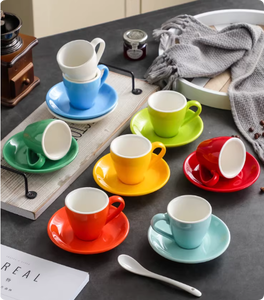 Tasse à expresso en porcelaine de qualité professionnelle avec soucoupe, tasse à expresso 80 ml (2,7 oz), couleurs vives assorties - Product Image 2