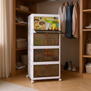 Foldable Storage <b>Bins</b> With Magnetic Door 3-Layer Stackable Plastic Organizer For Clothing Minimalist Design 33x15x85cm CJSB24128 - Product Image 2