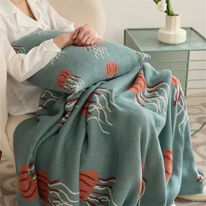 Super Cozy Rectangular Jellyfish Throw Blanket 100% Cotton Knitted With Cartoon Pattern Sofa Home Decor Kids Children Gifts SM