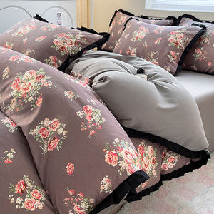 Комплект постельного белья во французском стиле, черный кружевной комплект пододеяльника, дроп-доставка, постельное белье с цветами, Лидер продаж, четыре сезона, корейские постельные принадлежности - Product Image 1