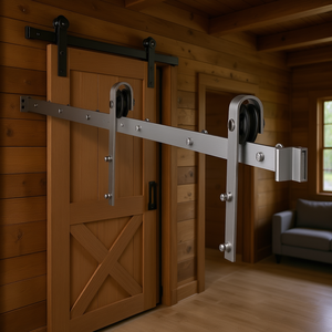 Kit Ferramenta per Porta Scorrevole Singola Stile Fienile 8 Piedi Argento Opaco Acciaio al Carbonio Sistema Binario per Interni Stile Rustico - Product Image 2
